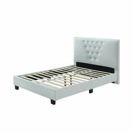HODEDAH Full Size Platform Bed with Tufted Upholstered Headboard, White HI698 FULL WHITE